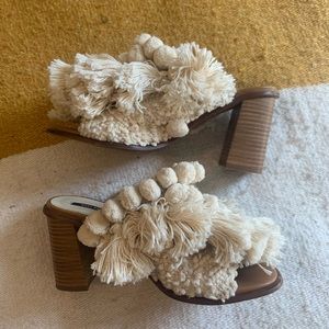 Zara Boho Pom Pom Wooden Heels